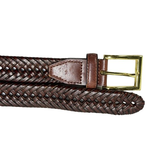 Men’s Belt unbranded Faux Leather Woven Dress Belt Brass Buckle Size 36" - Picture 3 of 6